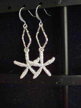 Hand Crafted Silver Starfish Drop Earrings